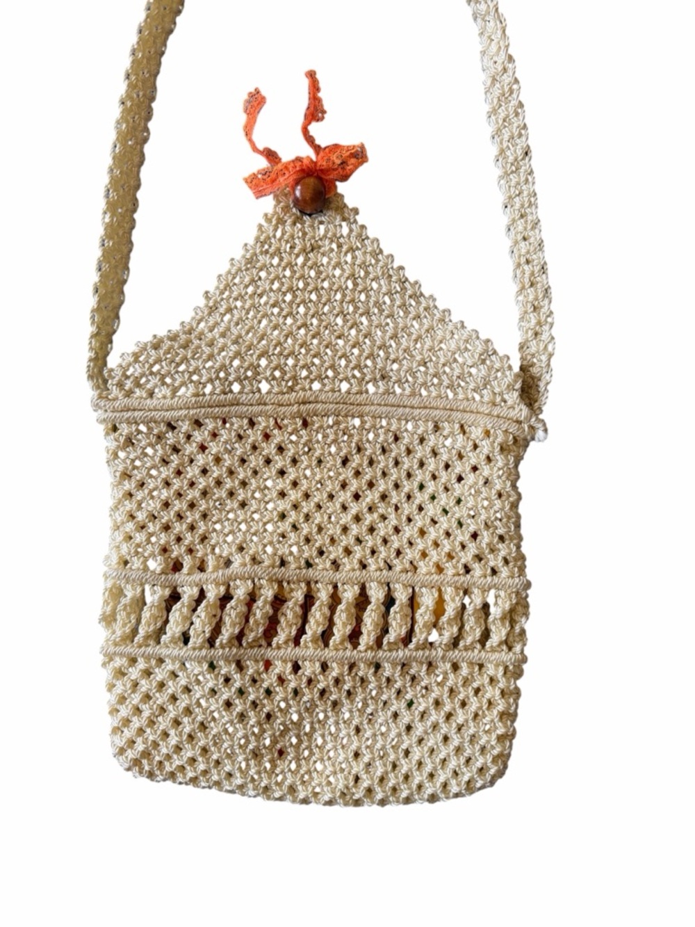 Vintage Macrame Mini Purse Boho Crochet Crossbody Bag 70s Style Lined Small - Picture 7 of 7